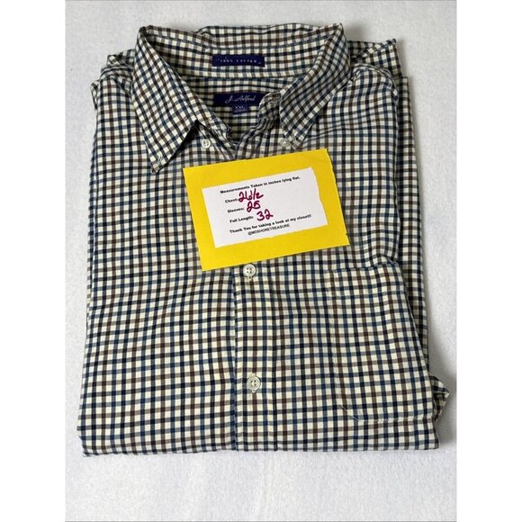 J Ashford Mens Shirt XXL Button Down Long Sleeve Checker Blue Rust Red - Picture 9 of 9
